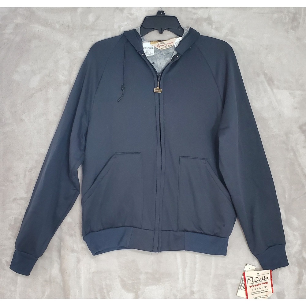 Vtg Walls Blizzard Pruf Insulated Hooded Jacket Mens L Full Zip Black Vellux NWT